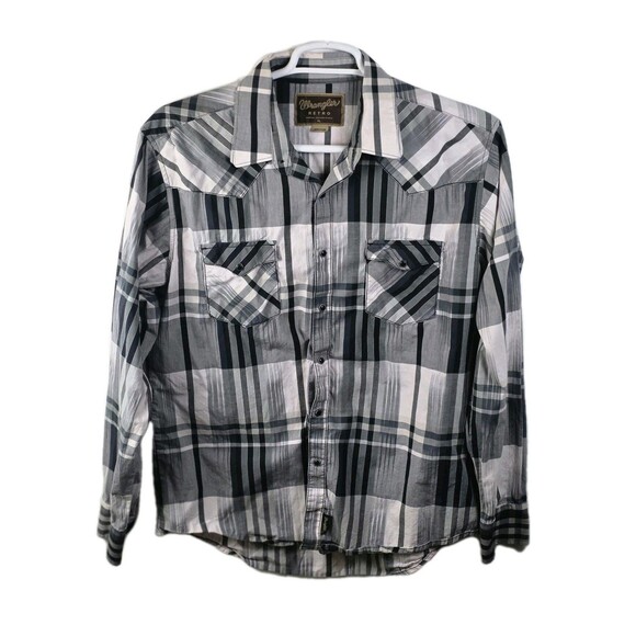 Wrangler Men’s XL Grey Striped Pearl Snap Retro Long Sleeve Button Up Shirt - Picture 1 of 9